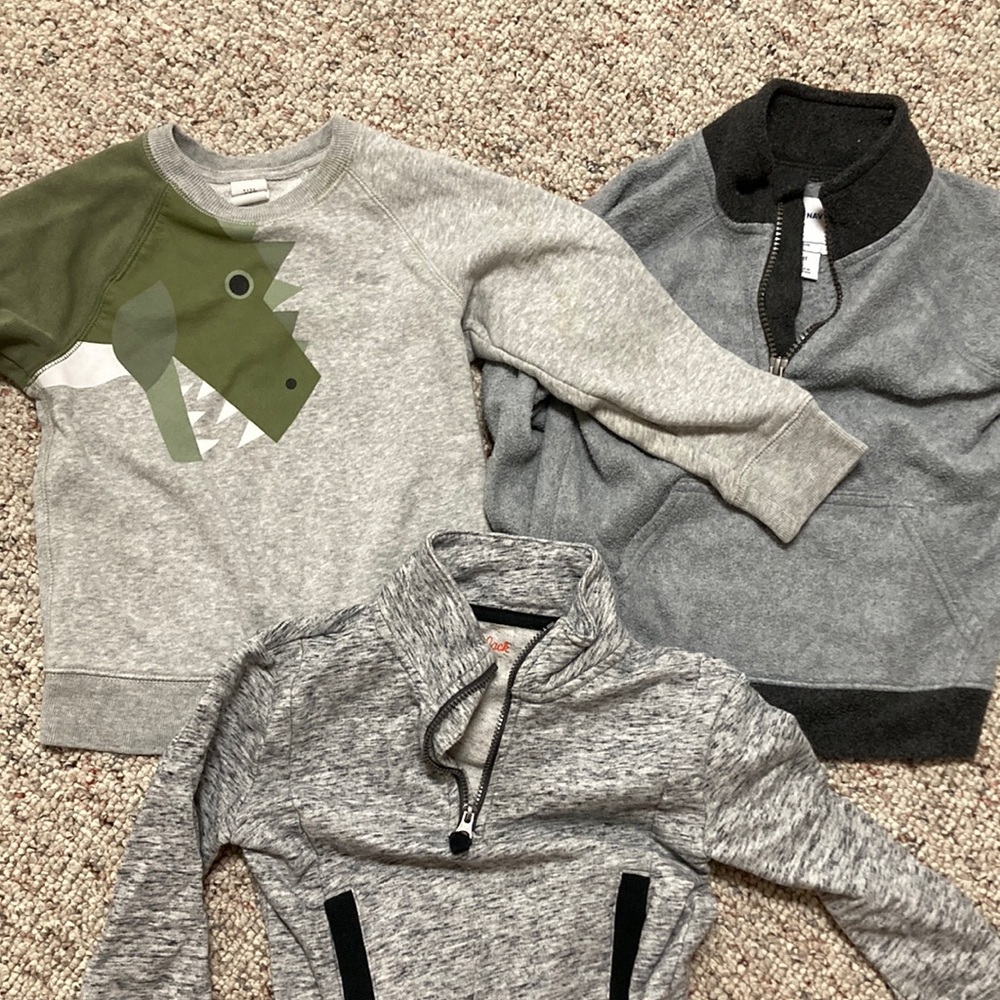 Lot of quarter zips (Old Navy, Cat and Jack), one sweatshirt (Gap).